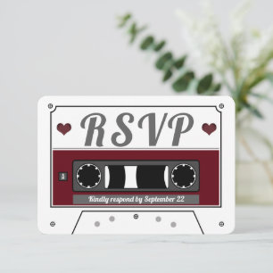 Retro Cassette Tape Wine Red Wedding RSVP Card