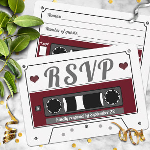 Retro Cassette Tape Wine Red Wedding RSVP Card