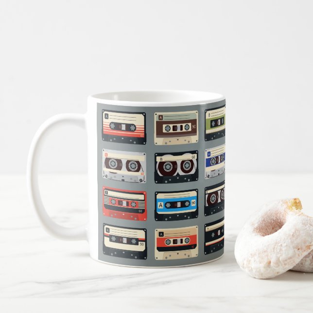 Retro Cassette Tapes 80s Coffee Mug (With Donut)
