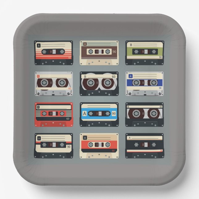 Retro Cassette Tapes 80s Paper Plates (Front)