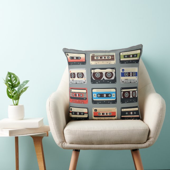 Retro Cassette Tapes 80s Throw Pillow (Chair)