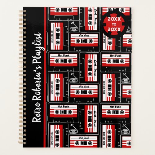 Retro Cassette Tapes Boom Box Black Red and White Planner