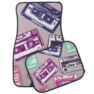Retro cassette tapes, hand-drawn pattern. car floor mat