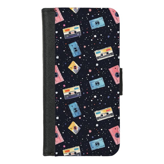 Retro Cassette Tapes in Cosmic Space iPhone Wallet Case (Front)