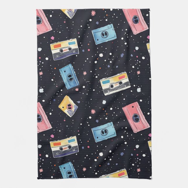 Retro Cassette Tapes in Cosmic Space Kitchen Towel (Vertical)