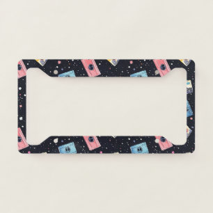 Retro Cassette Tapes in Cosmic Space License Plate Frame