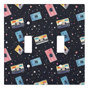 Retro Cassette Tapes in Cosmic Space Light Switch Cover