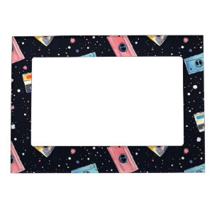 Retro Cassette Tapes in Cosmic Space Magnetic Frame