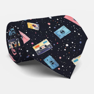 Retro Cassette Tapes in Cosmic Space Neck Tie