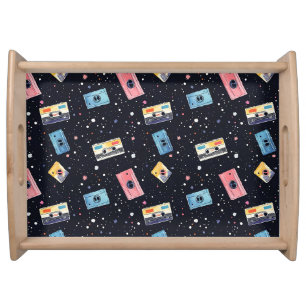 Retro Cassette Tapes in Cosmic Space Serving Tray