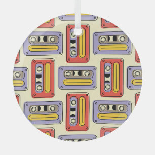 Retro cassette tapes: seamless pattern. glass ornament
