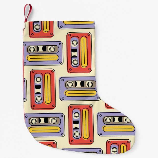 Retro cassette tapes: seamless pattern. small christmas stocking (Front)