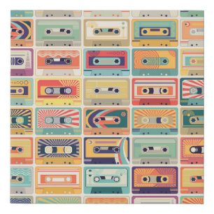 Retro Cassette Tapes Vintage Pattern. Faux Canvas Print