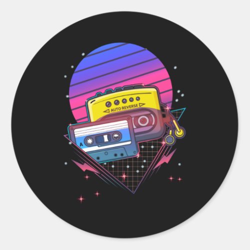 Retro Cassette Vaporwave 80s 90s Vintage Music Classic Round Sticker