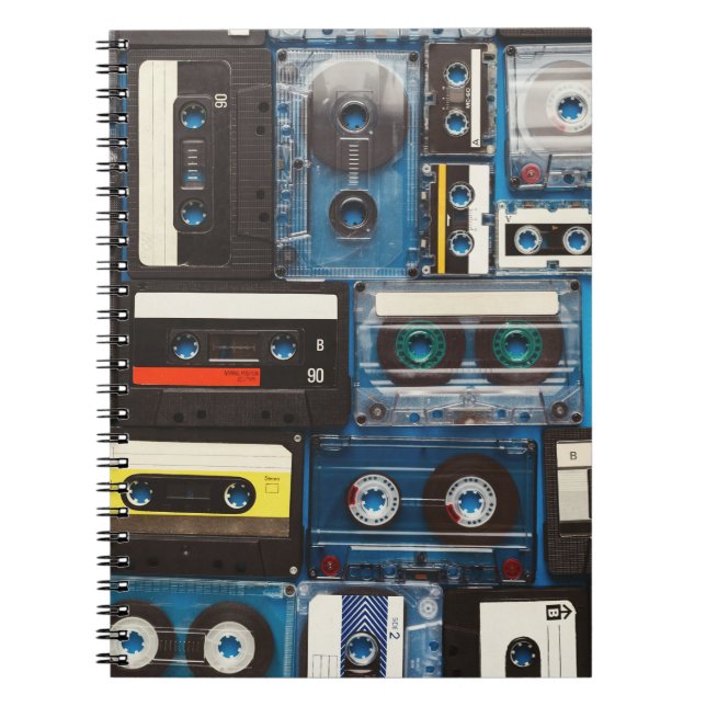 Retro Cassettes: Blue Background Vintage. Notebook (Front)