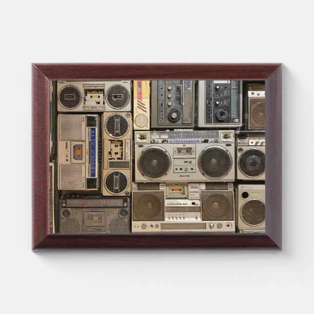 Retro cassettes image on award plaque (Horizontal)