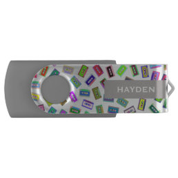 Retro Cassettes Pattern Cool Personalised Music Flash Drive