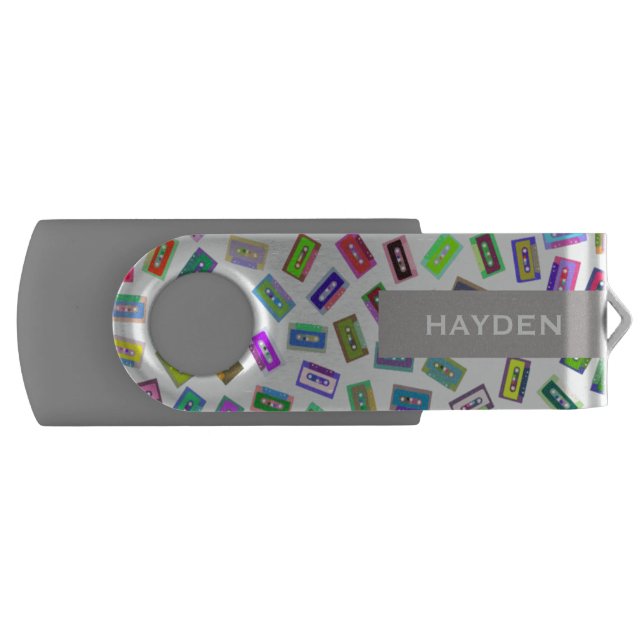 Retro Cassettes Pattern Cool Personalised Music Flash Drive (Front)
