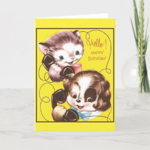 Retro Cat And Dog Birthday Greeting Card