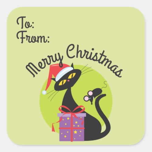 Retro Cat and Mouse Christmas Gift Tag