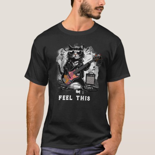  Retro Cat  AP91 Bass Guitar Music Player T_Shirt