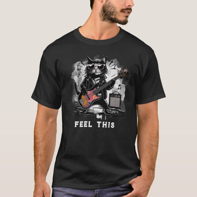 *~* Retro Cat  AP91 Bass Guitar Music Player T-Shirt (Front)