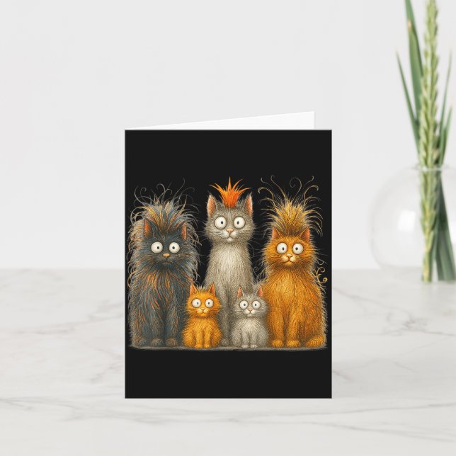 Retro Cat Art Crazy Funny Kitten Gift Men Women Bo Card (Front)