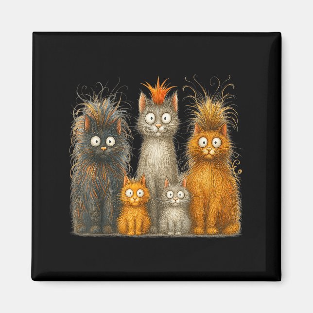 Retro Cat Art Crazy Funny Kitten Gift Men Women Bo Magnet (Front)