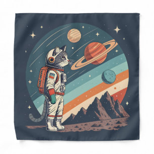Retro Cat Astronaut Cosmic Space Illustration Bandana