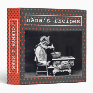 Retro Cat Black Orange White Polka Dot Custom 3 Ring Binder