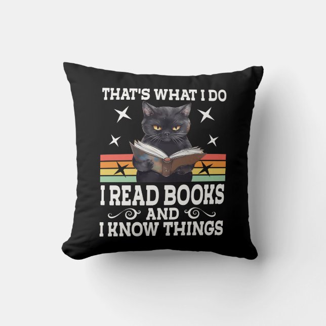 Retro Cat Books The Reader Halloween Reading Gift Throw Pillow (Front)