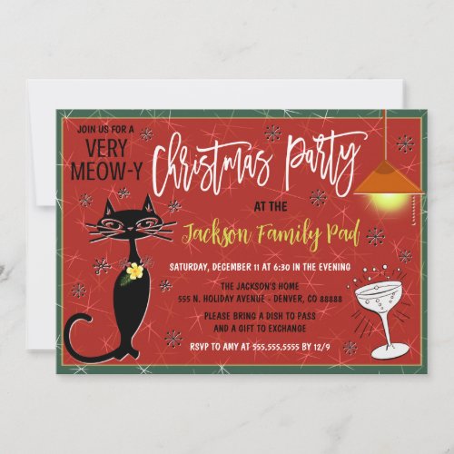 Retro Cat Christmas Cocktail Party Invitation