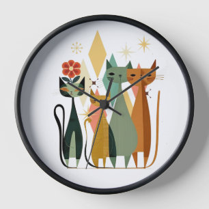 Retro Cat Clock, Mid-Century Cat Clock, Wall Decor Clock