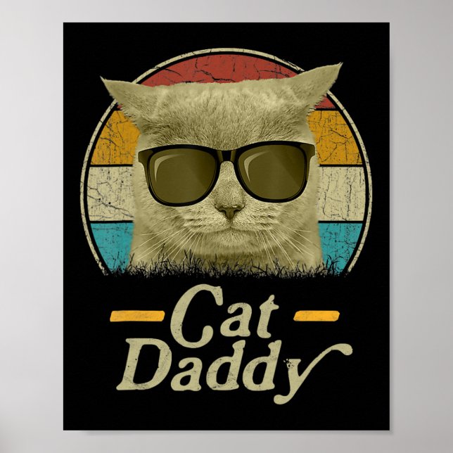 Retro Cat Daddy 80s 90s Style Cat Retro Cat Sungle Poster (Front)