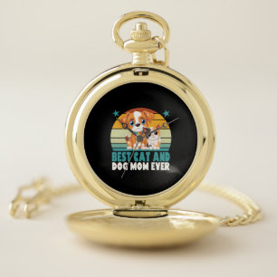 Retro Cat Dog Mom Cat Mama Furmama Puppy Kitty Mot Pocket Watch