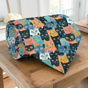 Retro Cat Graphic Custom Necktie