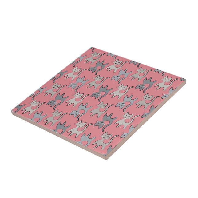 Retro Cat Graphic Pattern Gray Ceramic Tile (Side)