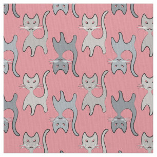 Retro Cat Graphic Pattern Gray Fabric