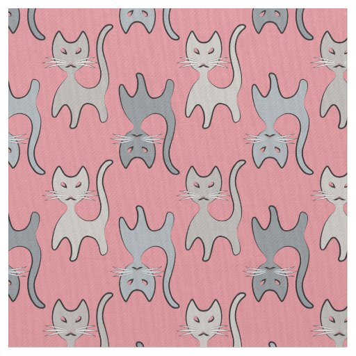 Retro Cat Graphic Pattern Gray Fabric