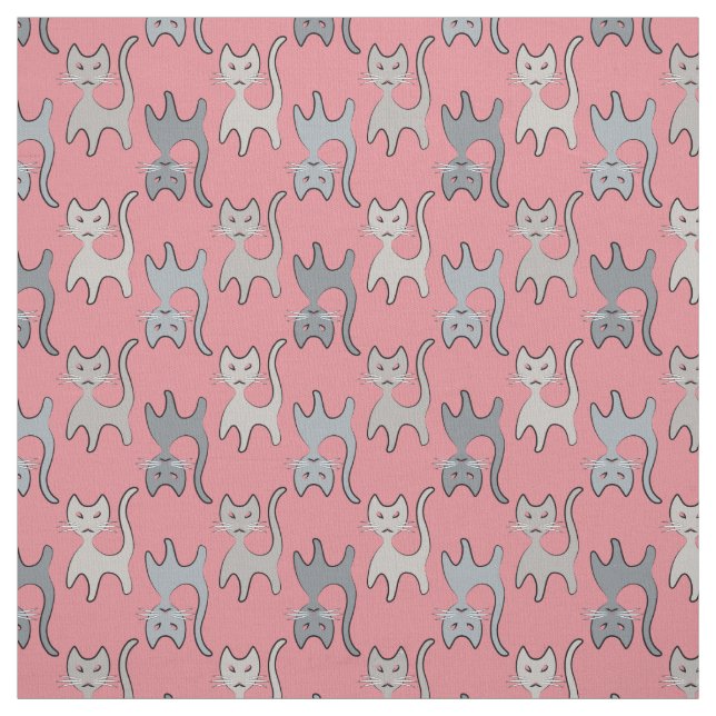 Retro Cat Graphic Pattern Gray Fabric (Swatch)