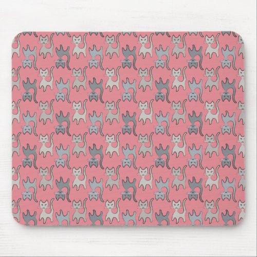 Retro Cat Graphic Pattern Gray Mouse Pad