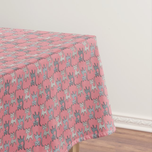 Retro Cat Graphic Pattern Gray Tablecloth (In Situ)