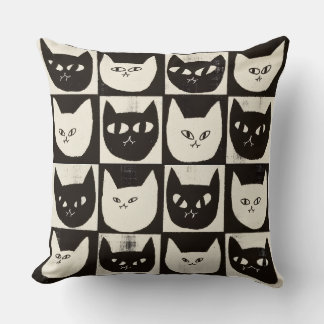 Retro Cat Grid Pattern Throw Pillow