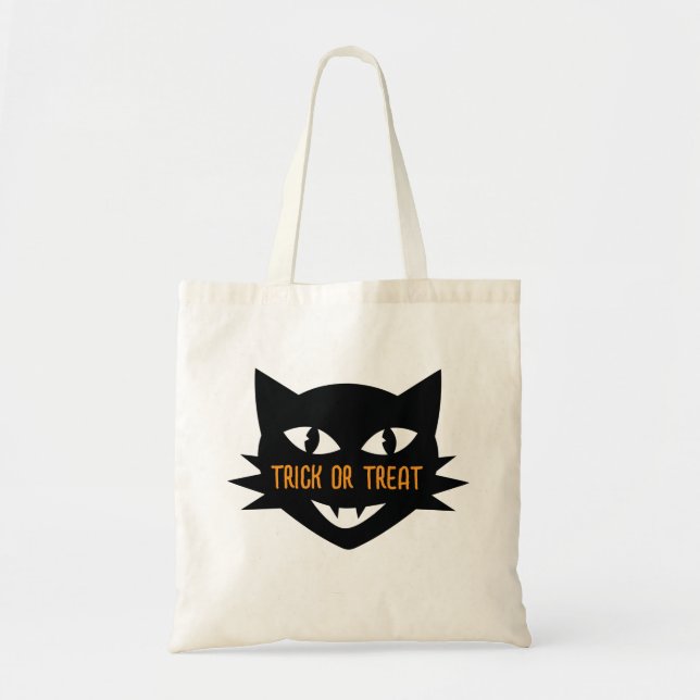 Retro Cat Halloween Trick or Treat Bag (Front)