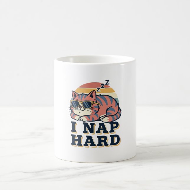 Retro Cat I Nap Hard White Coffee Mug (Center)