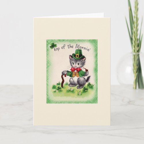 Retro Cat Leprechaun St Patricks Day Card