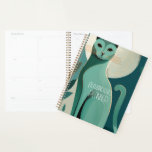 Retro Cat Lover's Planner with Customizable Name<br><div class="desc">Keep track of your daily tasks, appointments, and notes with this Retro Cat Lover's Planner. Featuring a stylish mid-century abstract cat print in elegant green, this planner is perfect for cat lovers who appreciate a touch of vintage flair. The planner also includes a customizable name in a retro font, making...</div>