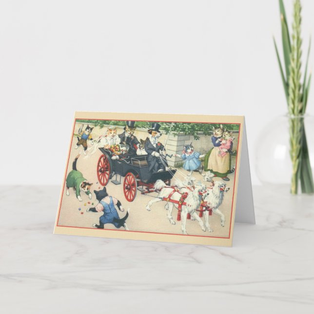 Retro Cat Marriage Wedding Card (Front)