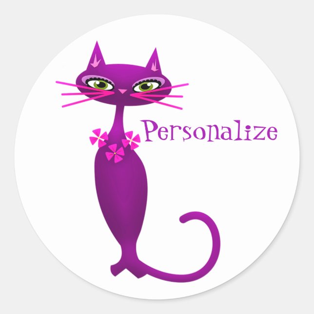 Retro cat mid century cute girly classic round sticker (Front)