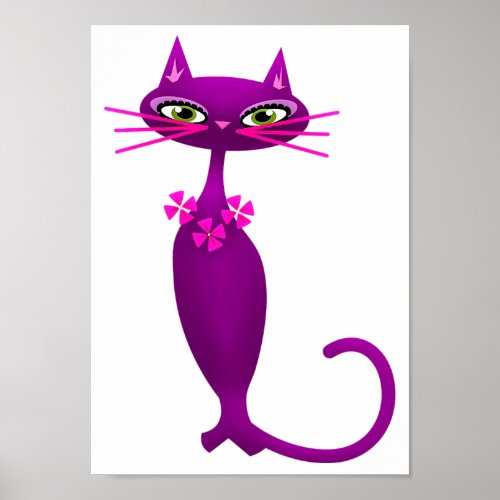 Retro cat mid century cute girly poster